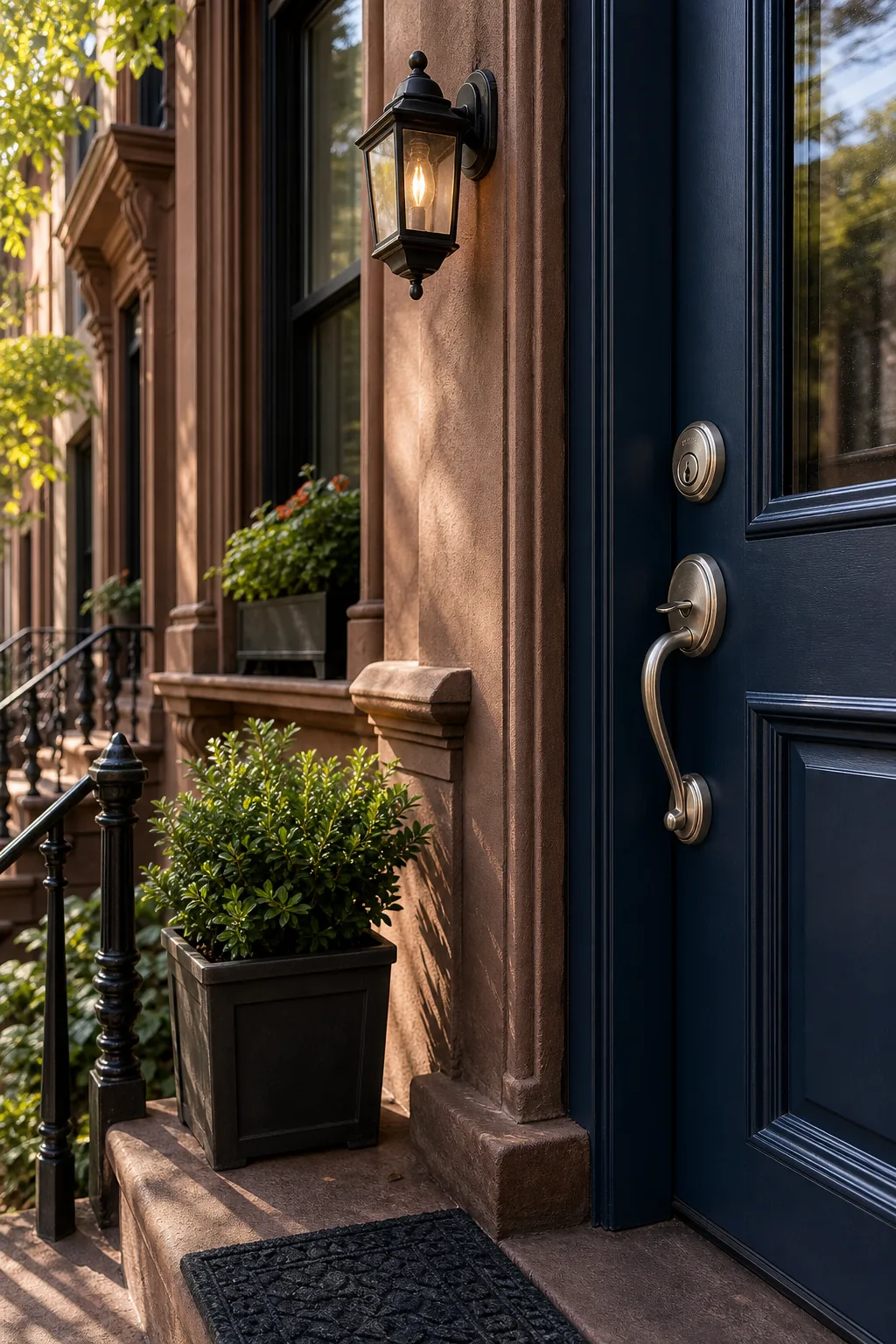 Townhouse front door with deadbolt for residential locksmith service
